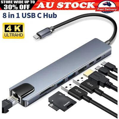 $27.99 • Buy USB C Hub 8 In 1 USB C To HDMI Multiport Dongle Adapter 4K HDMI, 3 USB 3.0 Ports