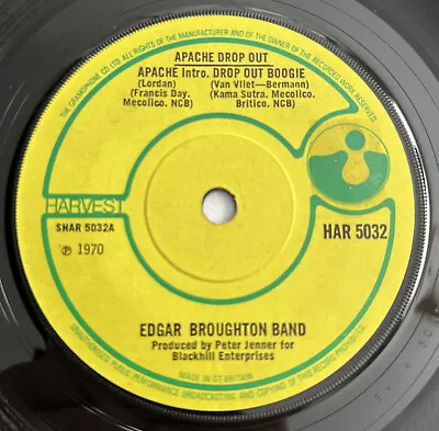 EDGAR BROUGHTON BAND Apache Drop Out 7  45rpm RARE UK 1970 Solid Centre VG+ • £12.79