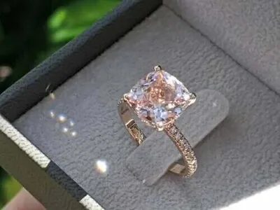 3Ct Cushion Lab-Created Morganite Engagement Ring 14K Rose Gold Plated Women's • $91.17