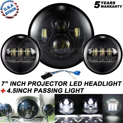 $59.87 • Buy Fit Yamaha V-Star XVS / Harley Touring 7  LED Headlight + 4.5  Passing Lights