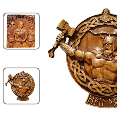 Wood Odin Ravens Viking Mythology Icon Wall Ornament Sculpture Norse Thor Pagan • £22.10