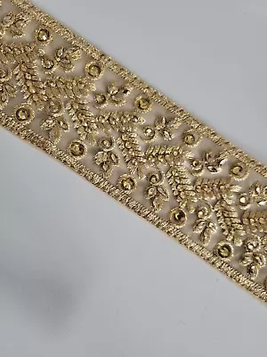 Lace Pearl Beaded Lace Floral Trim Ribbon For Sewing Dress Kameez Crafts Gold • £15.99