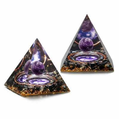 2x Amethyst Crystal Sphere Orgonite Pyramid Obsidian Chakra Energy Orgone Stone • $15.79