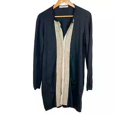D. Exterior Cardigan Sweater L Cashmere Extrafine Wool Blend Knit Black Beige • $40
