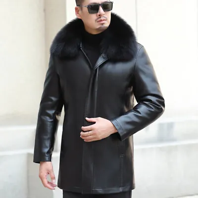 Genuine Leather Jacket Mens Mid Length Windbreaker Down Casual Thicken Sheepskin • $171.59