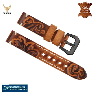 Genuine Leather Engraved Watch Strap Band Vintage 18mm 20mm 22mm 24mm US STOCK • $14.95