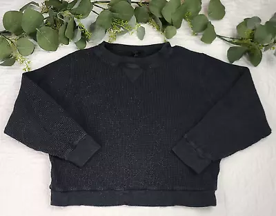 J Crew Womens Gray Waffle Knit Long Sleeve Crop Sweater Size L • $19.99