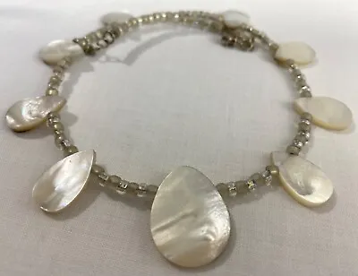 Unique Mother Of Pearl Beads With Glass Beads On Memory Wire Necklace.  • £45