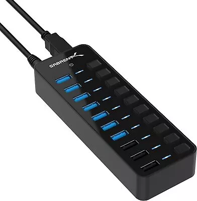 Sabrent 60W 7-Port USB 3.0 Hub + 3 Smart Charging Ports (HB-B7C3) • $47.99