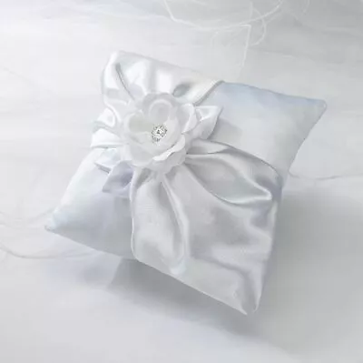 Lillian Rose Elegant White Satin Rose Wedding Ring Cushion | Ring Bearer Pillow • £19.99
