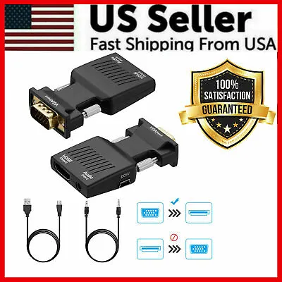 VGA To HDMI Adapter Full HD 1080P Audio Video Converter Laptop PC To TV HDTV AV • $4.94