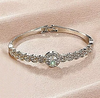 £6.50 • Buy Silver FillED Hearts Made WITH SWAROVSKI CRYSTALS Tennis Bracelet Birthday Gift