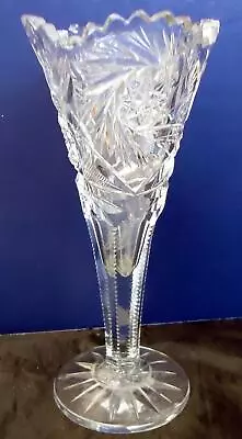 $29.99 • Buy ABP Cut Glass 8  Vase - Hobstars Stars Fan Zipper Cuttings #20