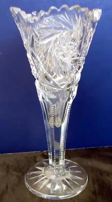 $29.99 • Buy ABP Cut Glass 8  Vase - Hobstars Stars Fan Zipper Cuttings #20