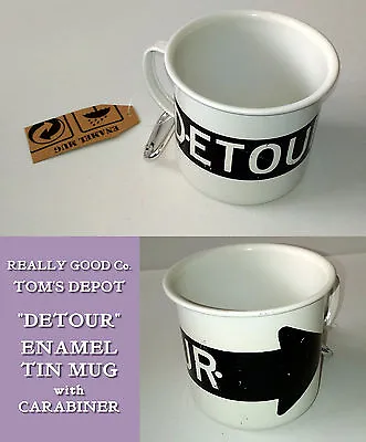 DETOUR Wide Tin Mug & Carabiner TOM'S DEPOT Camping GARDENING Shed MAN CAVE Work • £6.95