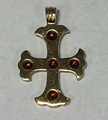 $450 • Buy Vintage 14K Gold And Garnet Cabochon Maltese Cross Pendant Signed HMR