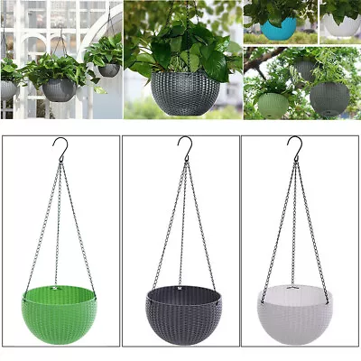 Landen Rattan Hanging Plant Pots Flower Baskets Planters Self Watering Wall • £4.99