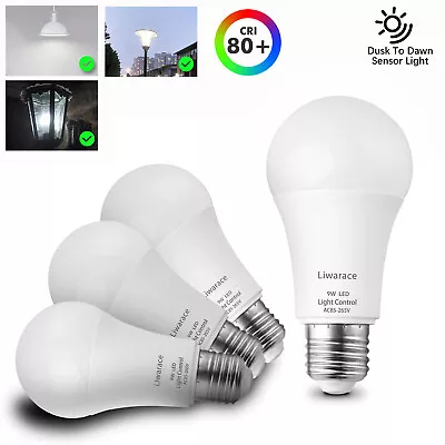 Max 4PacK A19 Dusk To Dawn E26 Light Bulbs 9W LED 6500K Outdoor Porch Light Bulb • $6.51