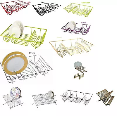 £5.97 • Buy Dish Drainer Wooden Metal Chrome Wire Plate Rack Stand Holder Sink Kitchen Tidy 
