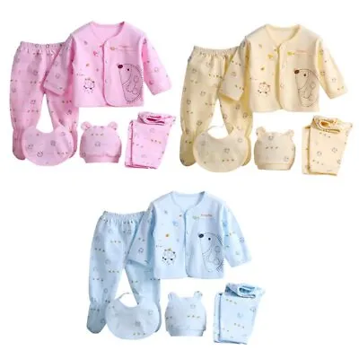 5pcs Set Newborn Baby Boy Girl Cotton T-shirt Tops Pant Cap Outfit Clothes 0-3 M • $18.88