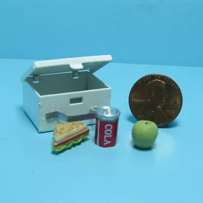 Dollhouse Miniature Metal Lunch Box With Sandwich Fruit And Soda IM65101 • $4.49