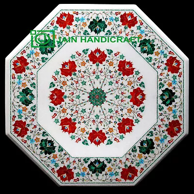 24'' White Marble Table Top Center Coffee Dining Inlay Pietra Dura Mosaic P32 • $788