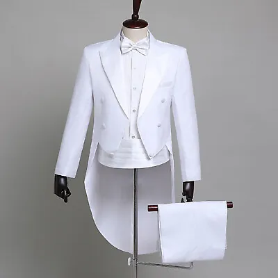US Men Suit 4 Piece Tuxedo Swallow-Tailed Jacket + Bow Tie + Girdle + Pants Set • $41.30