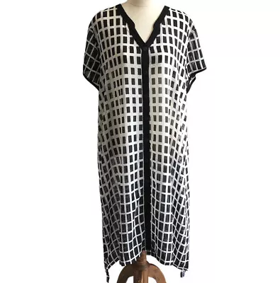 Virtuelle By TS Plus Size 18 White Black Sheer Geo Print Maxi Shirt Dress Collar • $29.99