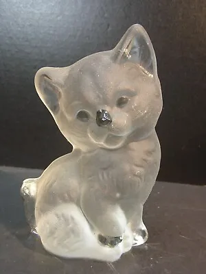 Viking Frosted Glass Cat Kitten Figurine Paperweight Bookend W/ Original Label • $15.99