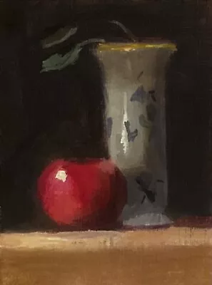 Apple With Delft Vase Original Miniature Fruit Still Life Oil Painting ACEO ATC • $5.50