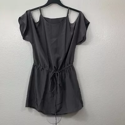 Mason Michelle Mason Dress Size 6 Gray Silk Cold Shoulder Drawstring Waist Mini • $38.49