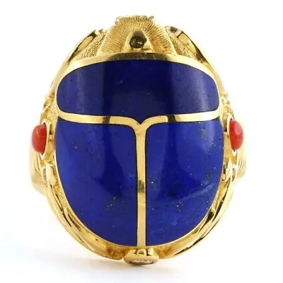 Scarab Lapis Lazuli Ring 18K Yellow Gold Size 10.5 • $6750