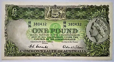 1953 Australia 1 Pound Bank-Note HB36 380432 COOMBS-WILSON VF (R33) • $75