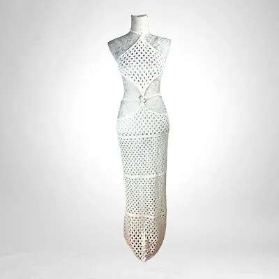 Ivory Crochet Beach Dress Eyelet Design Cut Out Sides Women’s UK Size S (8-10) • £15.16