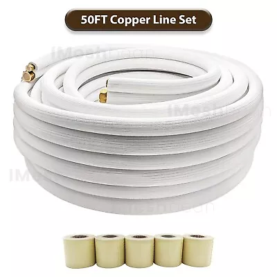 1/4  X 1/2  X 50Ft Insulated Copper Tube Ductless AC Mini Split Line Set W/5Tape • $129.28