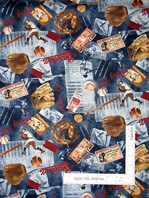 Baseball Sport Vintage Player Cotton Fabric Timeless Treasures C6007 By The Yard • $10.98