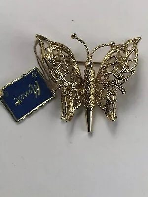 New Old Stock VINTAGE MONET  WEBBED GOLD TONE BUTTERFLY BROOCH • $14.99