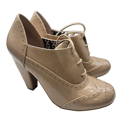London Rebel Shoes Womens Size 7.5 Caleb Taupe Patent Shiny Wing Tip Booties • £26.03