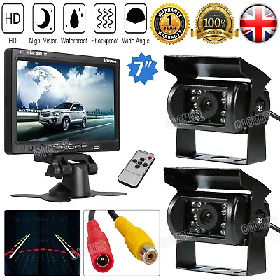 2x AV Reversing Camera + 7  LCD Monitor Car Rear View Kit For Bus Truck 12V/24V • £58.99