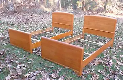 Vintage Pair Art Deco Mahogany Single Twin Size Beds Bed Frames C.1940's • $1080
