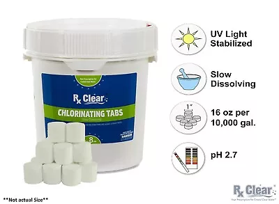 Rx Clear 1  Inch 99% Trichloro Stabilized Swimming Pool Chlorine Tablets - 8 Lbs • $59.99