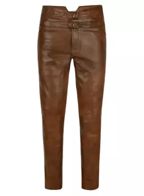Jim Morrison Cowhide Plain Brown Leather Jeans Pants Fashion Trouser • $109.99