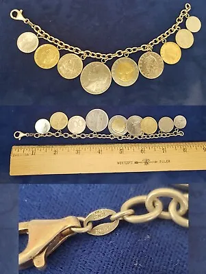 Vintage Signed Milor Italy Sterling Silver Chain Lire Coin Bracelet 55.8g Br109 • $79.99