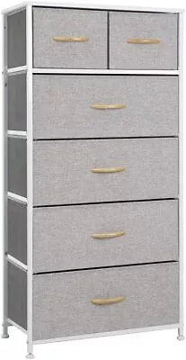 Vertical Dresser Storage Tower Sturdy Steel Frame Wood Top 6 Drawers Light Grey • $69.29