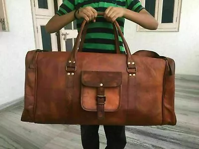 25  Vintage New Large  Men Real Leather Tote Luggage S Travel Bag Duffel Gym Bag • $59.39