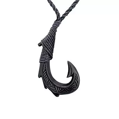 Carved Horn Pendant Small Hei Matau Maori Style Cord Necklace - 81stgeneration • £26.49