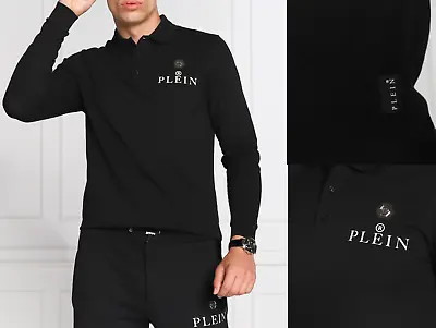 PHILIPP PLEIN Skull Polo Shirt Leather PP Hexagon Patch T-Shirt XL • £294.23