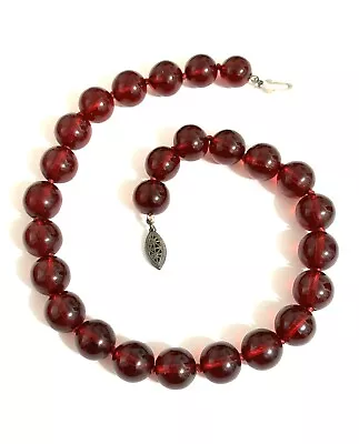 Vintage Art Deco Bakelite Cherry Amber Round Bead Necklace - 56 Grams • $99