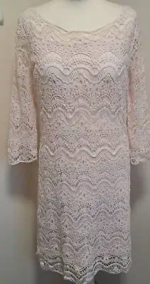 Lauren Ralph Lauren Blush Pink Crochet Dress Sz L Bust 38  With Underslip  • £29.99