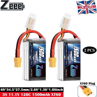 2X Zeee 11.1V 3S LiPo Battery 120C 1500mAh XT60 For RC Car Airplane Helicopter • £29.73